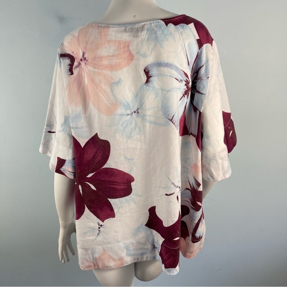 Lord & Taylor Plus Size 1X Boxy Floral Linen Shirt Top Popover Summer Resort - Picture 9 of 13